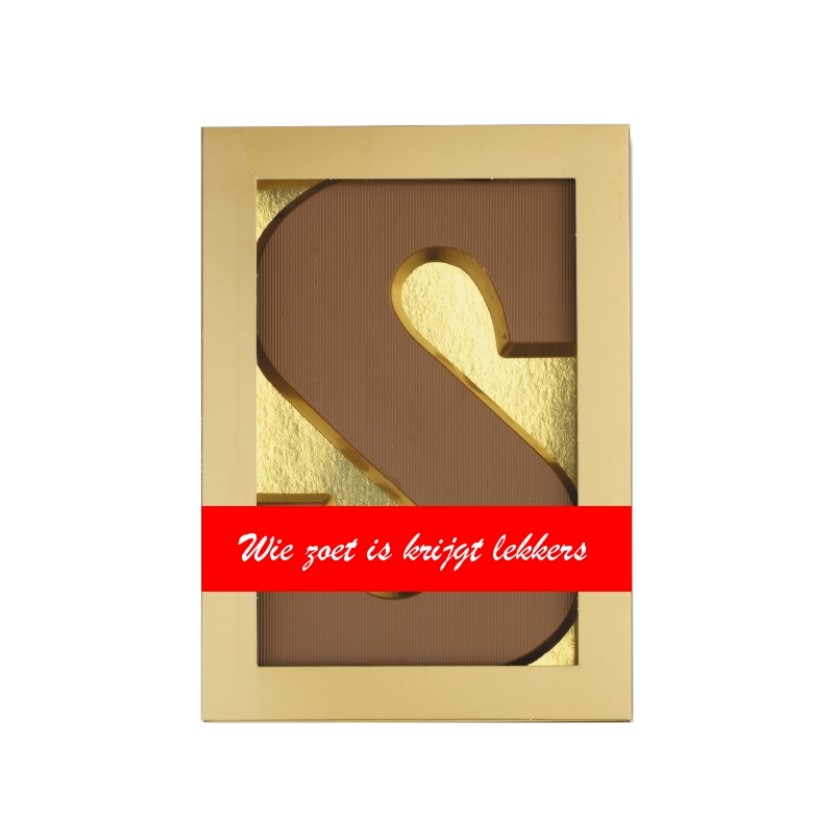 Chocoladeletter met bedrukte banderol