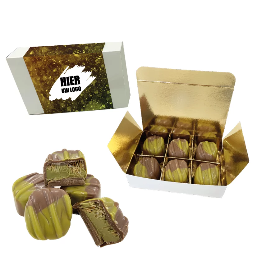 VIP Doosje met 6 DUBAI bonbons - inclusief dekselsticker of banderol