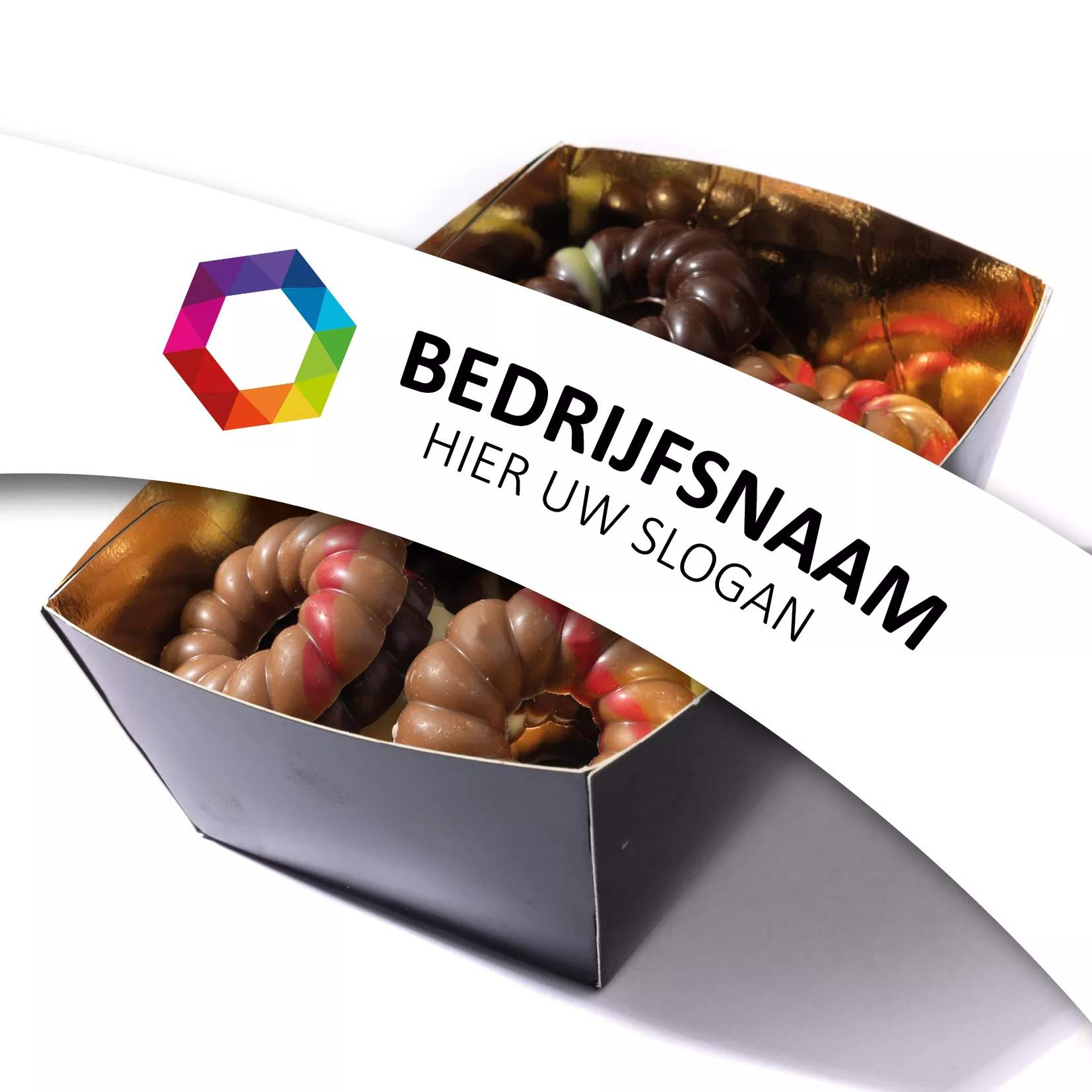 Bakje Chocolade Kerst Kransjes Chocolade bakje 175 gram, flowpack bakje chocolade, kransjes, chocolade met een logo