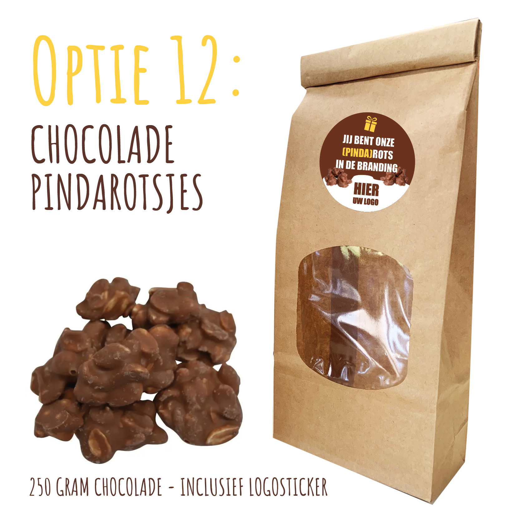 BIO Duurzaam Kraft "Vulzakje" met 250 gram chocolade - Inclusief logosticker Chocolade pindarotsjes