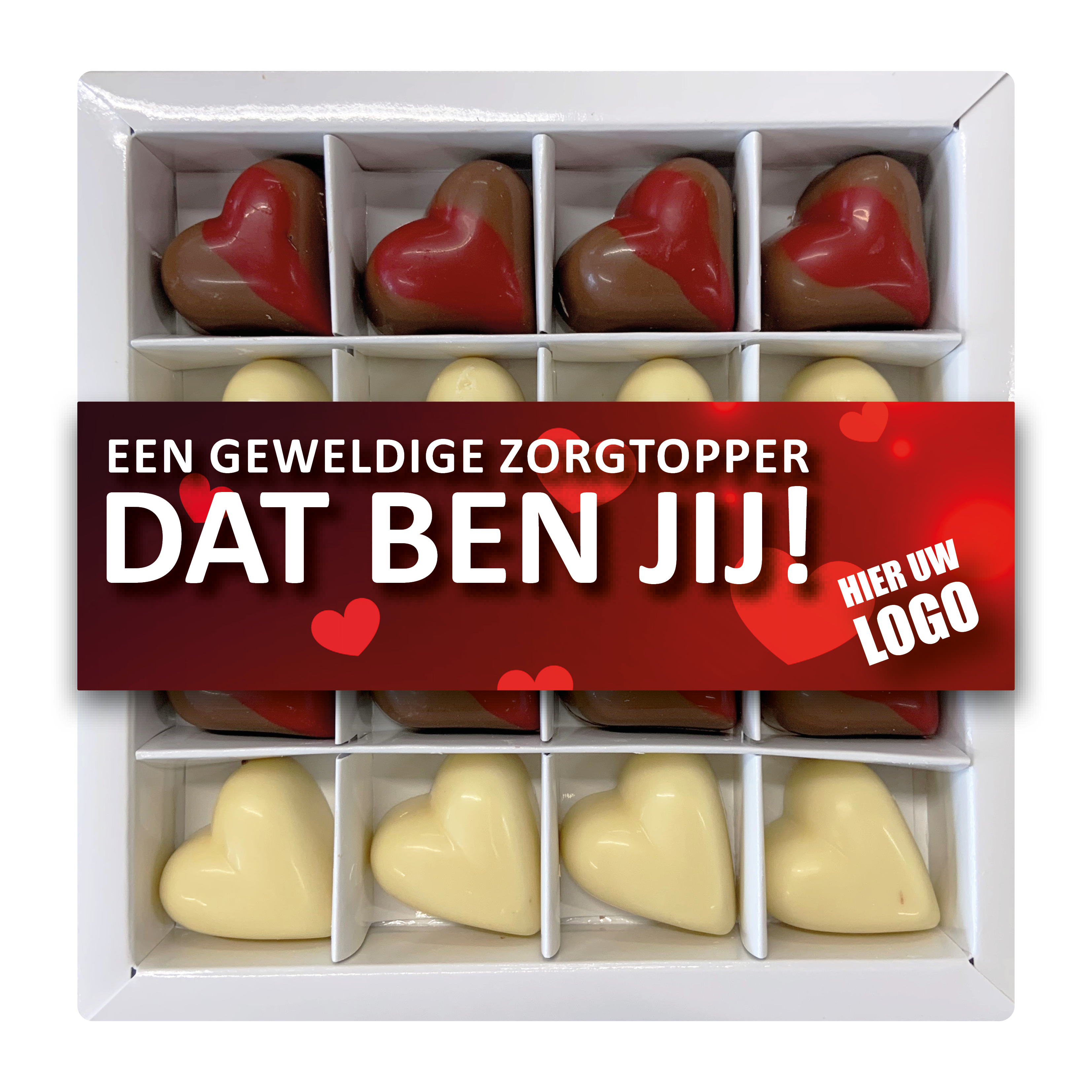 room hartjes, chocoladehartjes, chocolade met een logo
