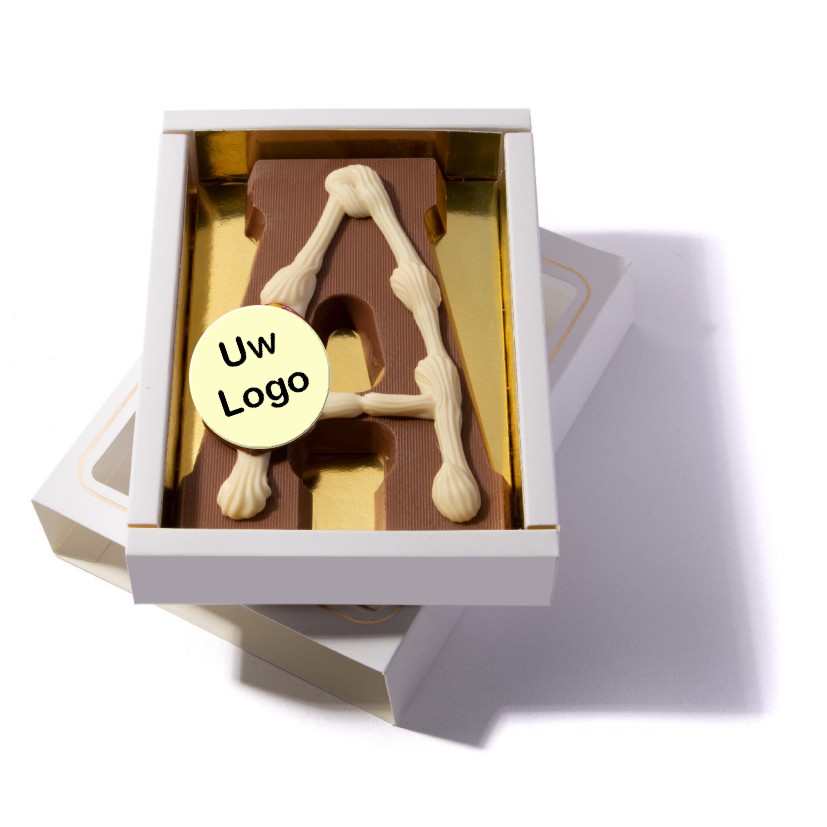 Luxe Chocoladeletter 240 gr. met logo A t/m Z