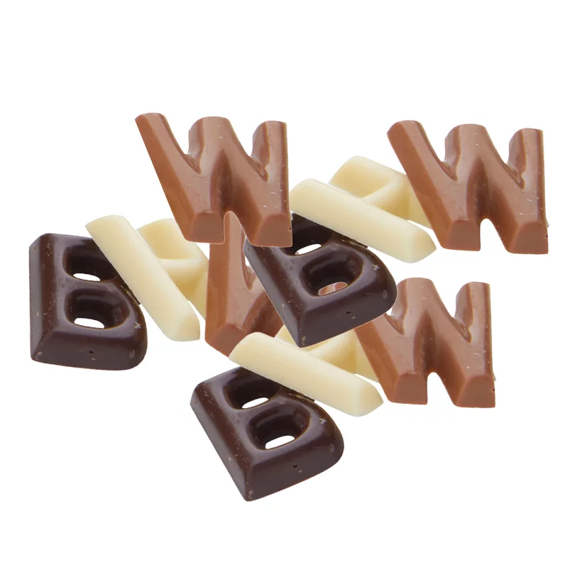 Koker met chocolade lettertjes - inclusief banderol