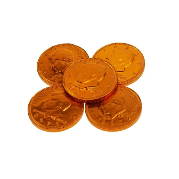 Munt 38 mm oranje Chocolade munt 3,8 cm met logo