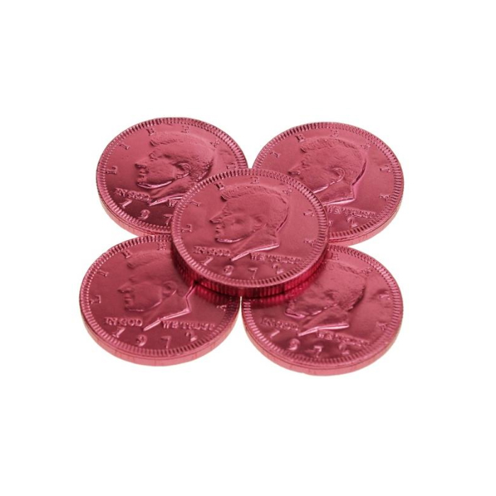 Munt 38 mm magenta roze Chocolade munt 3,8 cm met logo