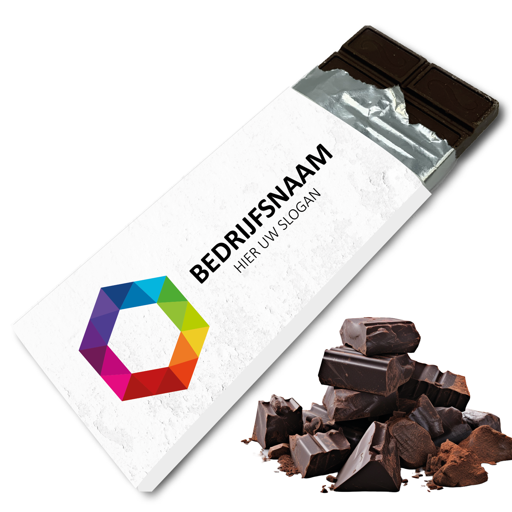 chocolade reep met eigen wikkel, logoreep