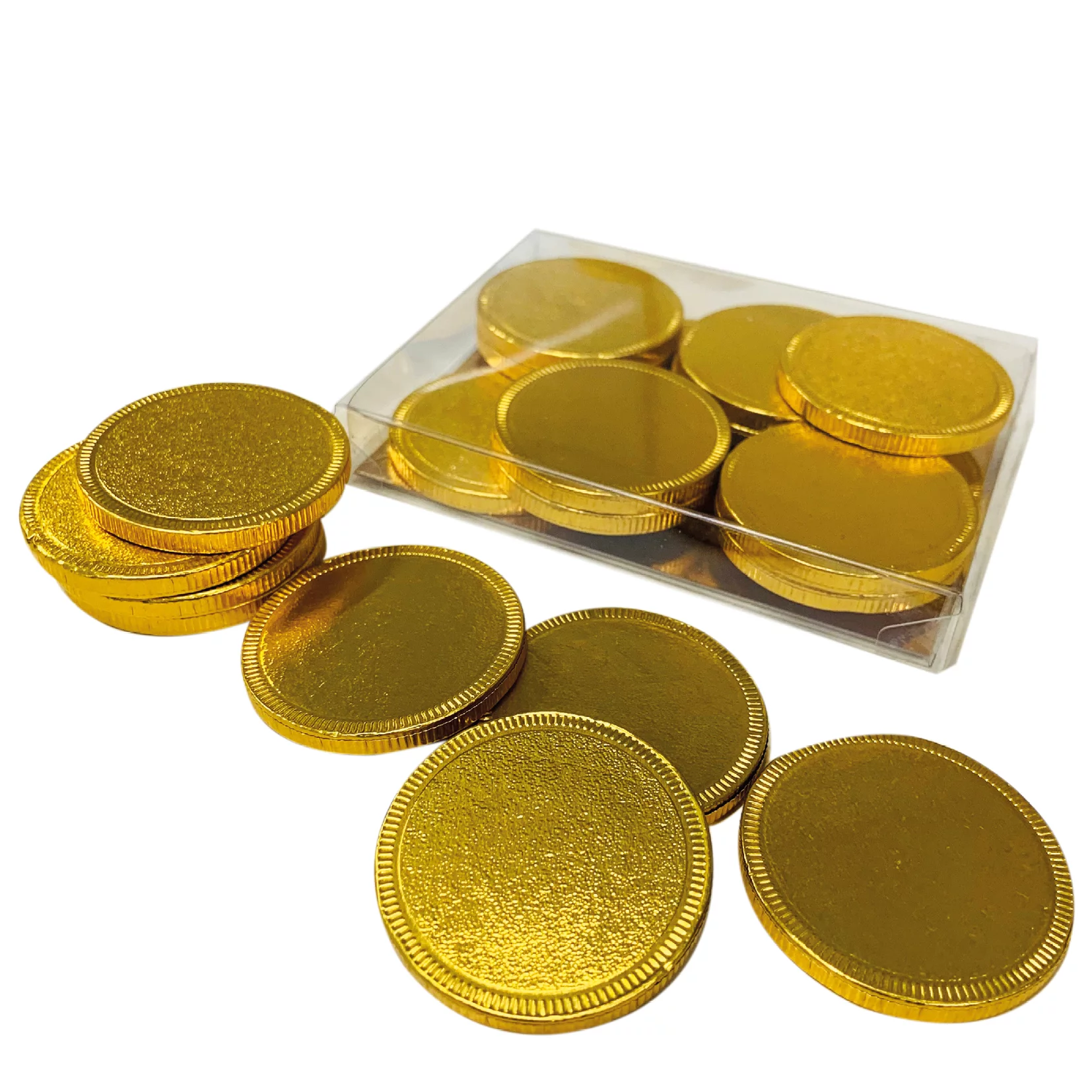 Doosje met 10 chocolade gouden munten inclusief banderol Doosje met 10 chocolade gouden munten inclusief banderol