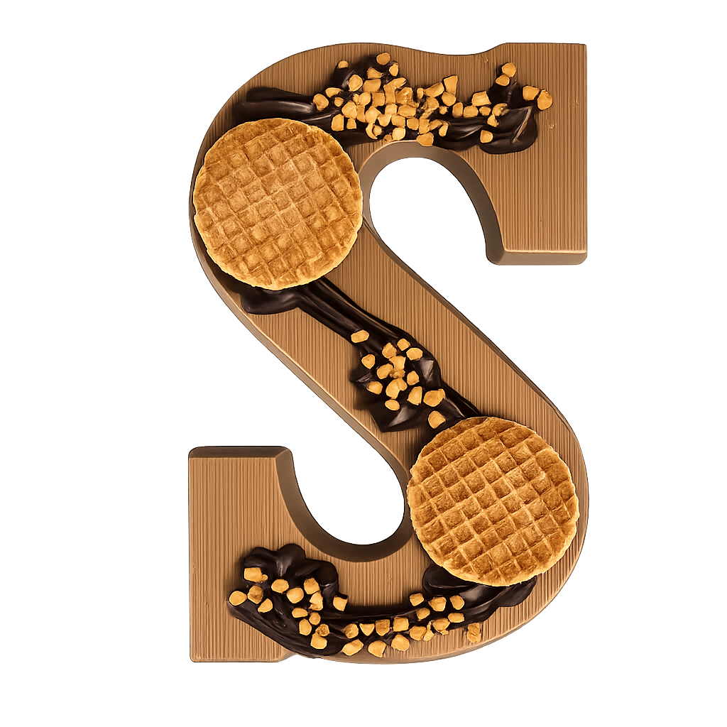 Luxe gedecoreerde letter S, melk met stroopwafel