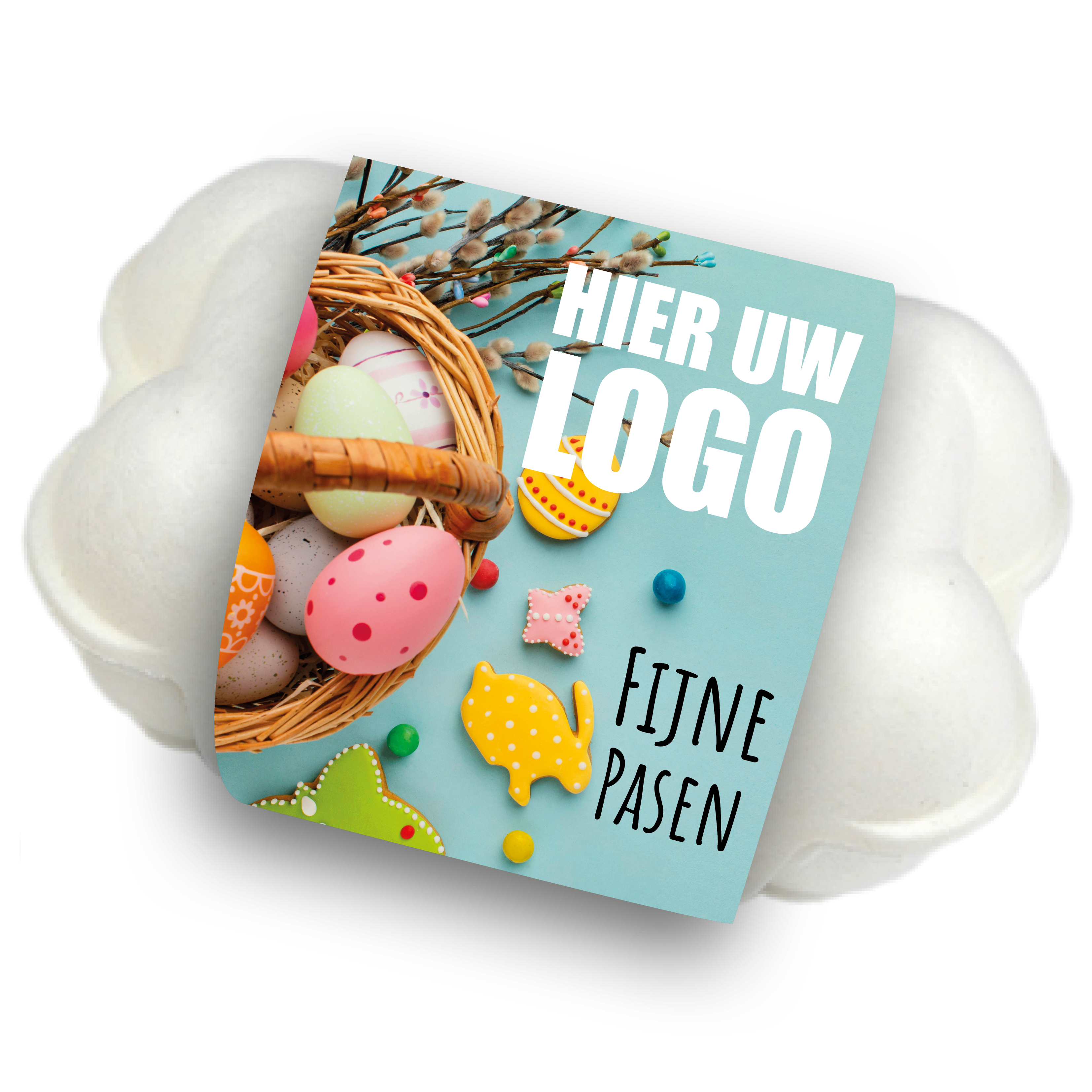 Paas chocolade, paas eieren, praline, paas chocolade met een logo, Pasen, biologosch afbreekbaar eierdoosje