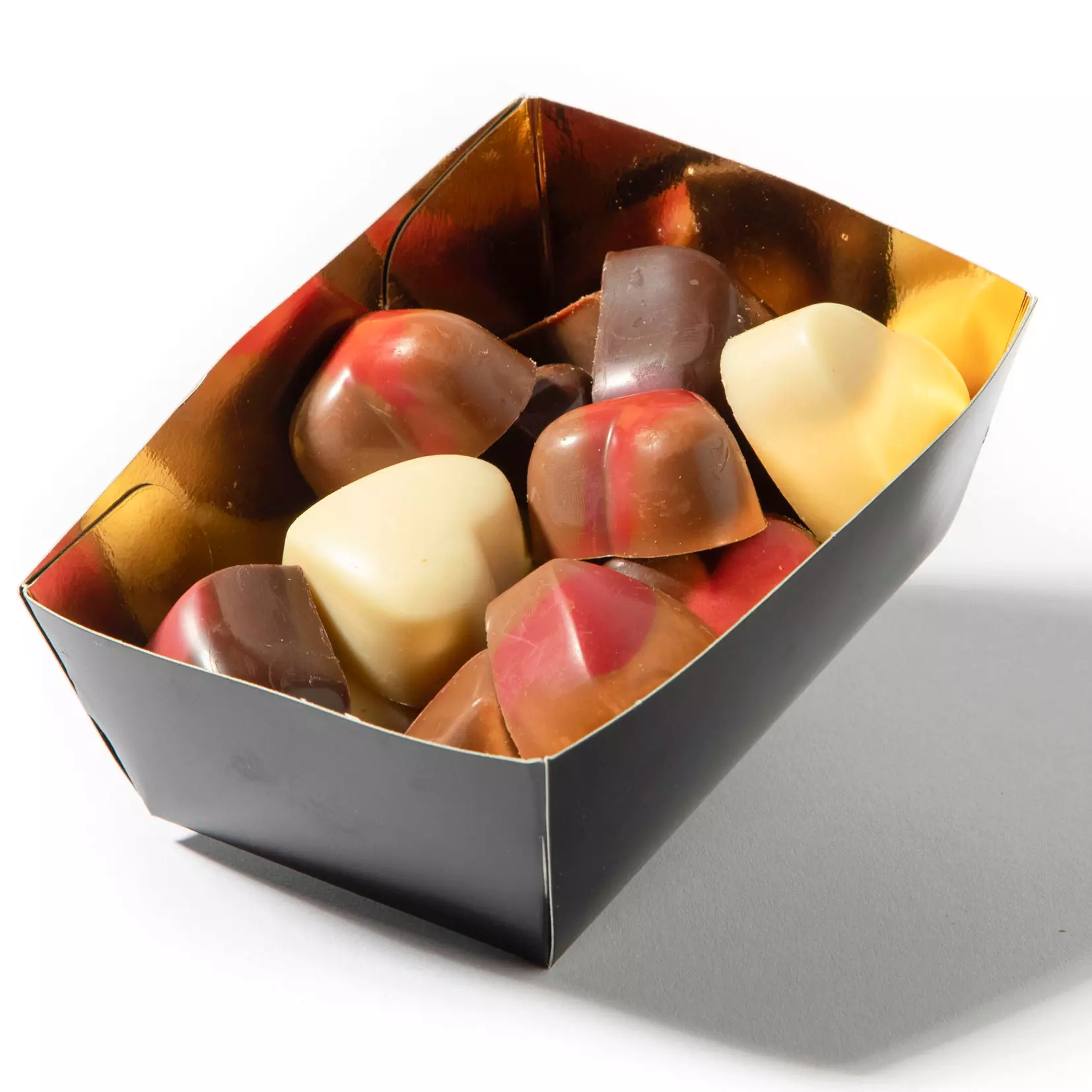 Chocolade bakje 175 gram, flowpack bakje chocolade, roomhartjes