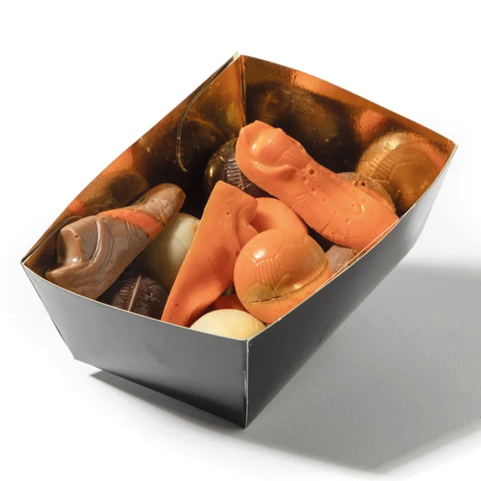Chocolade bakje 175 gram, flowpack bakje chocolade, voetbal, oranje