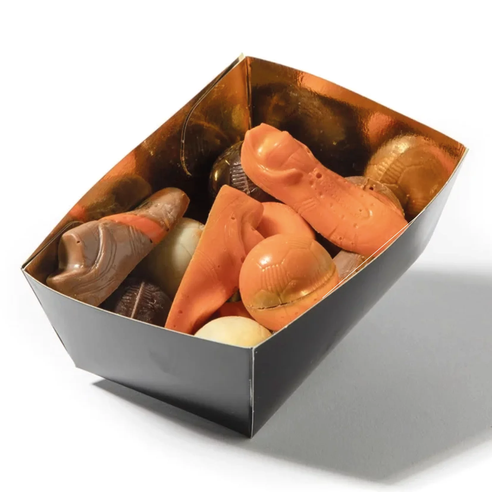 Chocolade bakje 175 gram, flowpack bakje chocolade, voetbal, oranje
