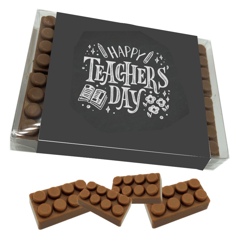 Doosje met 10 chocolade bouwblokjes inclusief banderol