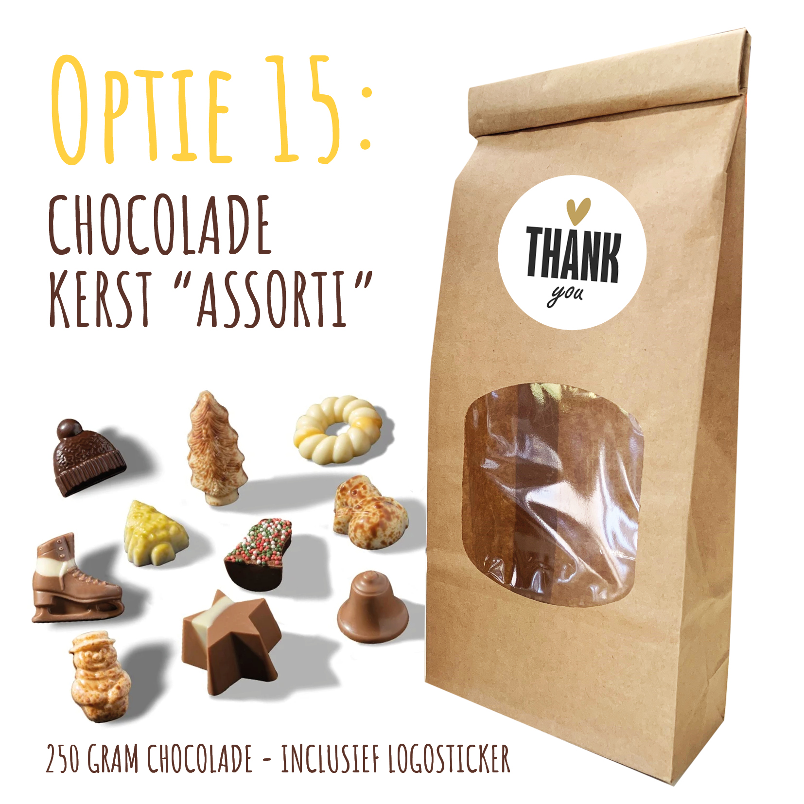 BIO Duurzaam Kraft "Vulzakje" met 250 gram chocolade - Inclusief logosticker Chocolade kerst assortiment