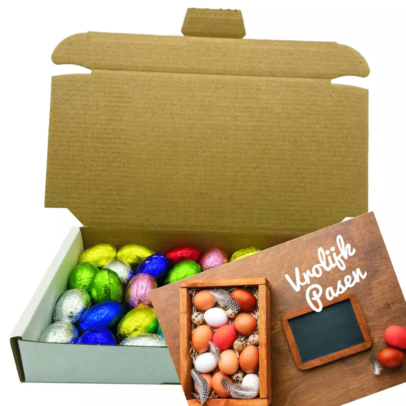 Verzenddoos met 300 gram eitjes en een kaart verzenddoos 300 gram eitjes