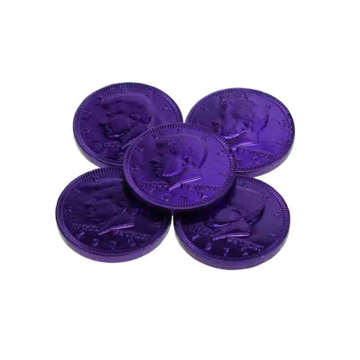 Munt paars 38 mm Chocolade munt 3,8 cm met logo
