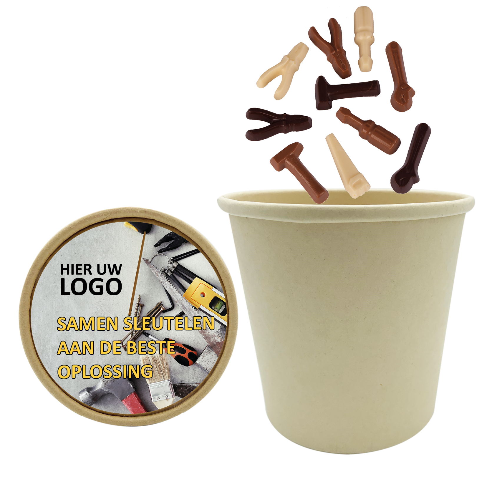 biobeker klus chocolade, chocolade met een logo