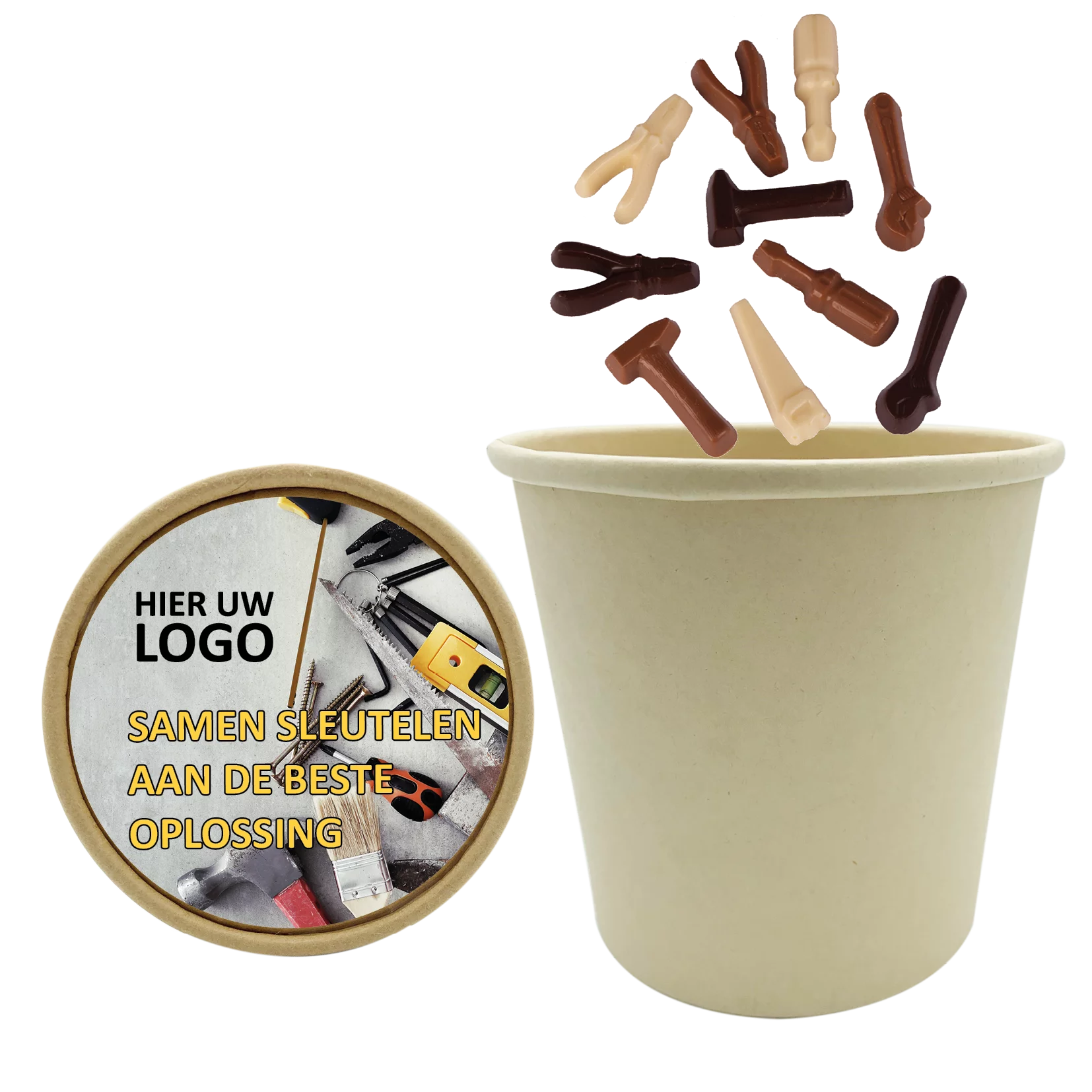 biobeker klus chocolade, chocolade met een logo