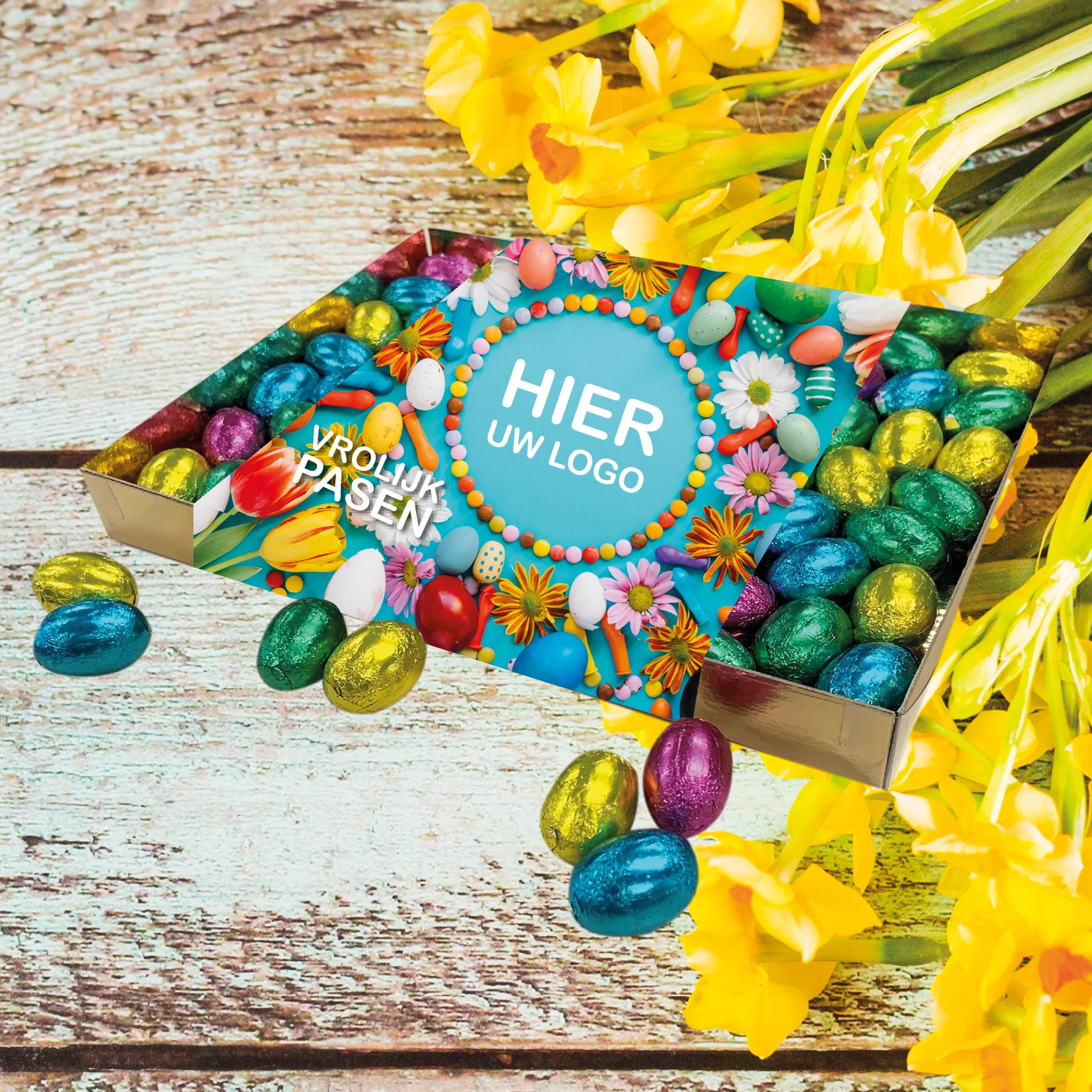 Geschenkdoos met 1 kilo! paaseitjes - Inclusief banderol Geschenkdoos met 1 kilo! paaseitjes - Inclusief banderol