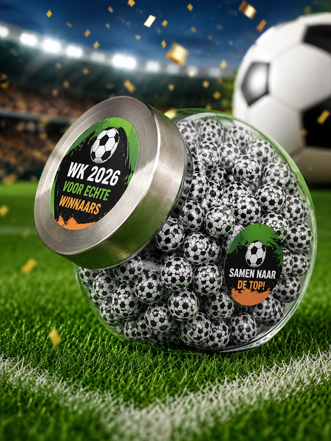 Glazen pot 1500 gram voetballetjes 