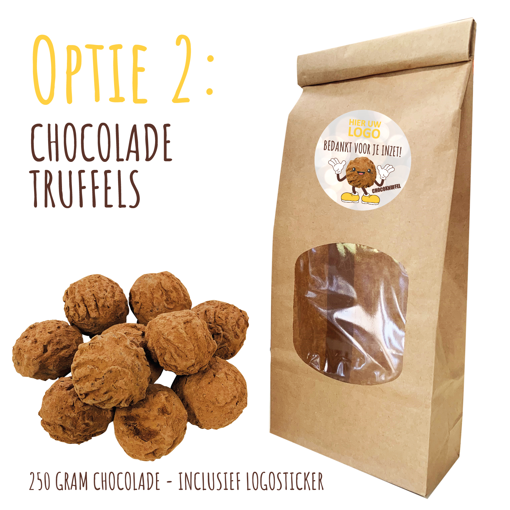 BIO Duurzaam Kraft "Vulzakje" met 250 gram chocolade - Inclusief logosticker chocolade truffels
